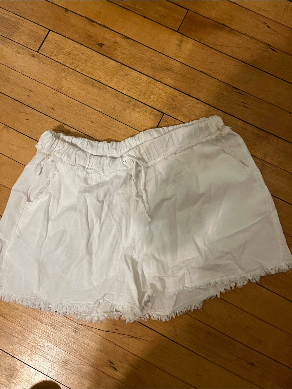 White Elastic Waist Tube Top with Frayed Edge